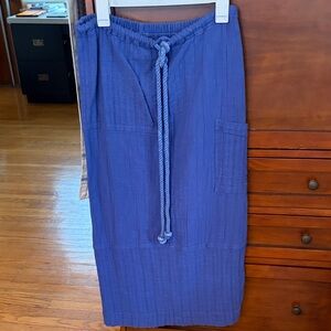 Free People Indigo Drawstring Cotton Midi Skirt